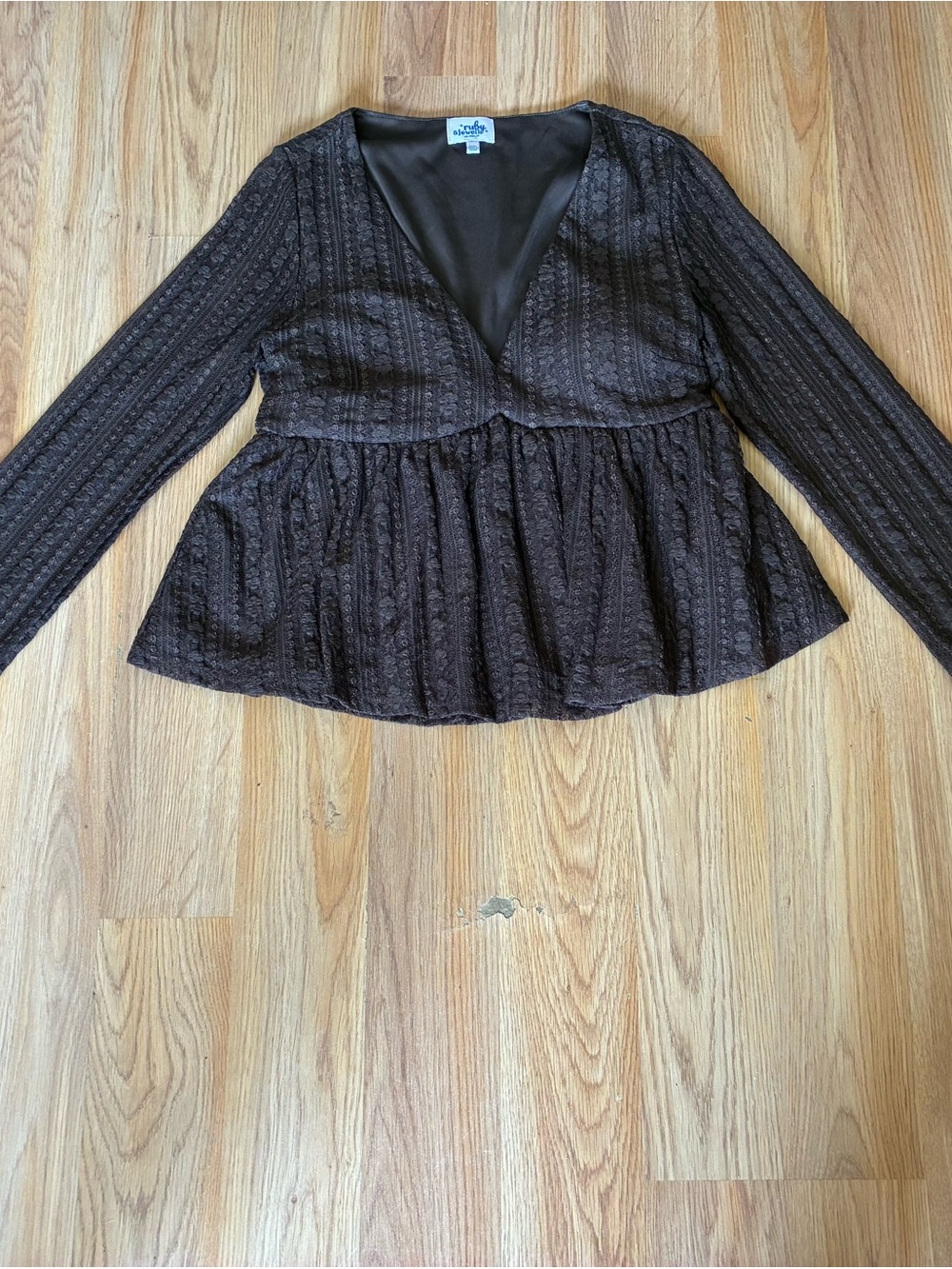 Brown Lace Peplum V-Neck Blouse by Lucky Brand